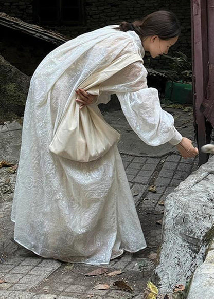 Handmade White Oversized Jacquard Cotton Cardigan Summer