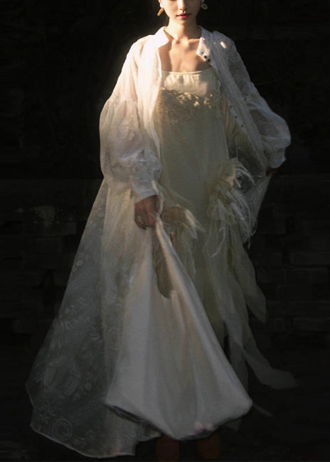 Handmade White Oversized Jacquard Cotton Cardigan Summer