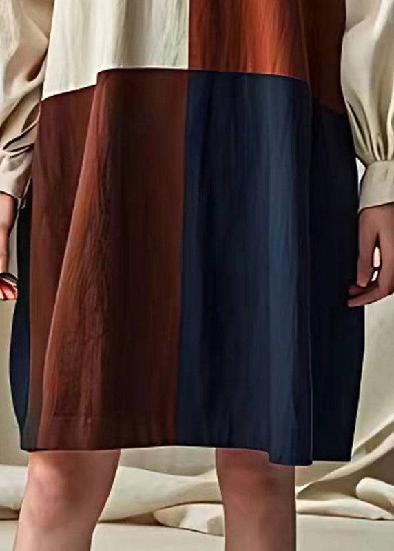 Handmade White Oversized Patchwork Cotton Dress Puff Sleeve