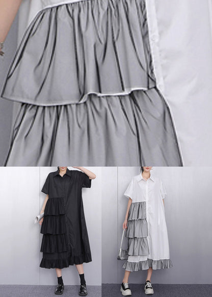 Handmade White Ruffled Patchwork Maxi Dress Short Sleeve