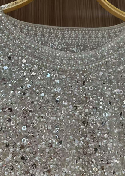 Handmade White Sequins Pearl Tulle Tops Summer