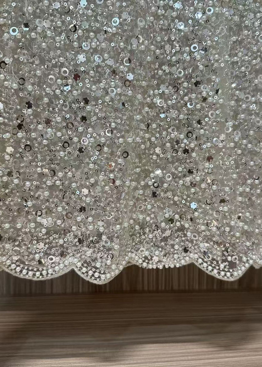Handmade White Sequins Pearl Tulle Tops Summer