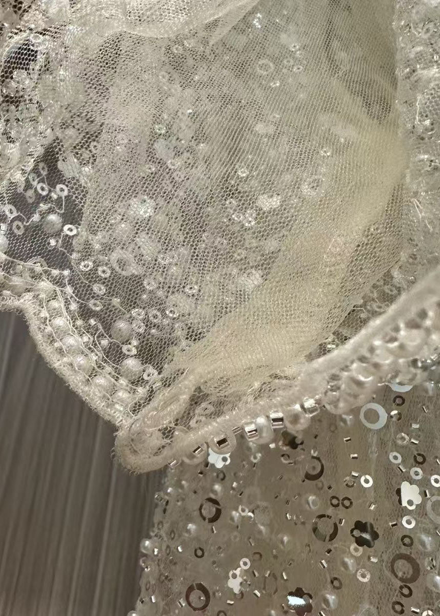 Handmade White Sequins Pearl Tulle Tops Summer