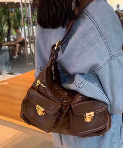 Handmade White Solid Durable Pockets Faux Leather Messenger Bag