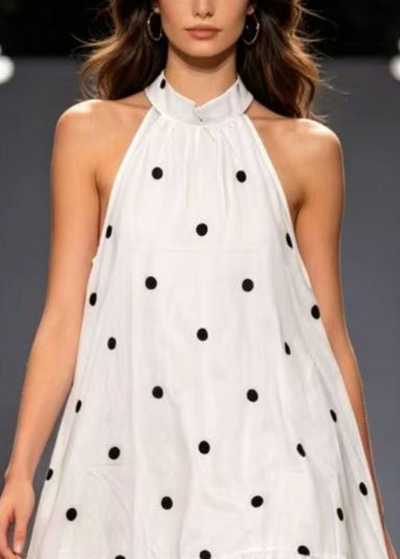 Handmade White Stand Collar Ruffled Patchwork Mid Dress Summer