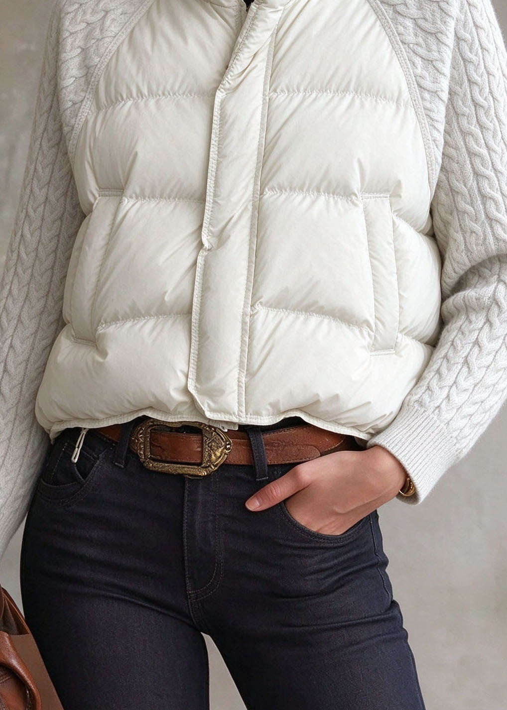 Handmade White Stand Collar Zippered Pockets Parka Winter