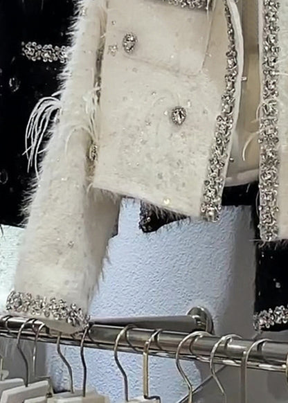 Handmade White Zircon Feather Cotton Filled Coat Winter