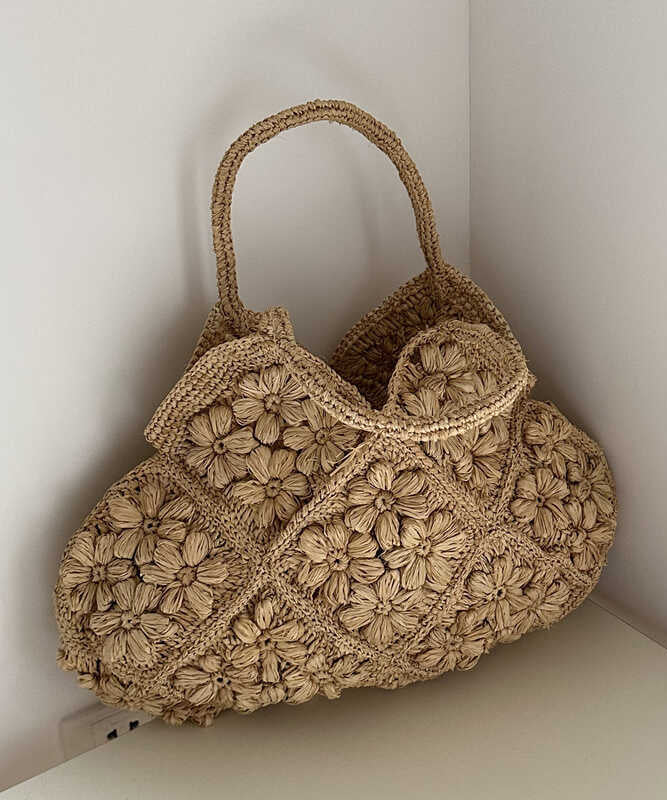 Handmade Woven Flower Solid Durable Tote Bag