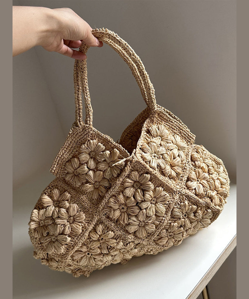 Handmade Woven Flower Solid Durable Tote Bag