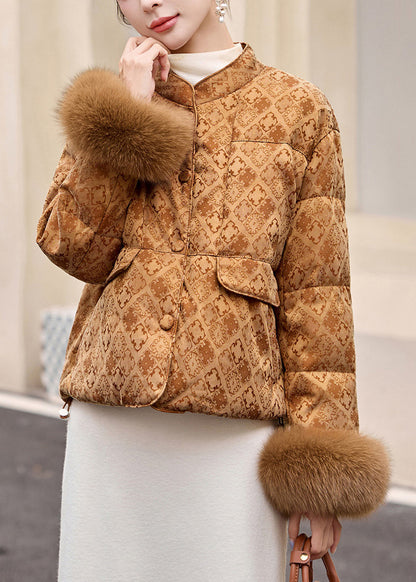 Handmade Yellow Fur Patchwork Duck Down Winter Short Coats