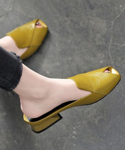 Load image into Gallery viewer, Handmade Yellow Peep Toe Splicing Soft Chunky Slide Sandals