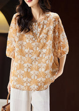 Load image into Gallery viewer, Handmade Yellow Print Button Chiffon Top Summer