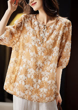 Load image into Gallery viewer, Handmade Yellow Print Button Chiffon Top Summer