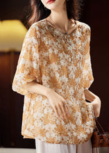 Load image into Gallery viewer, Handmade Yellow Print Button Chiffon Top Summer