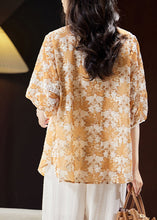 Load image into Gallery viewer, Handmade Yellow Print Button Chiffon Top Summer