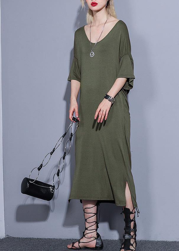 Handmade arm green cotton clothes For Women two ways to wear  Kaftan summer Dress - SooLinen