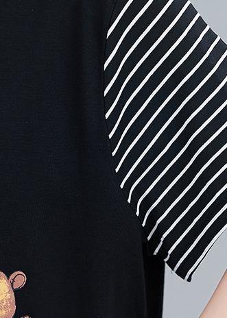 Handmade black Cartoon cotton tunics for women false two pieces Art summer Dresses - SooLinen