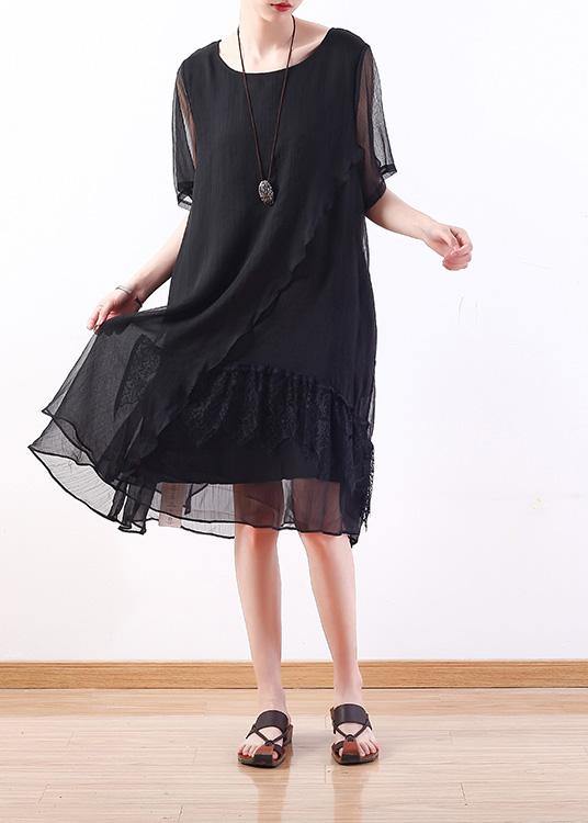 Handmade black Chiffon tunics for women Organic Outfits layered loose summer Dress - SooLinen