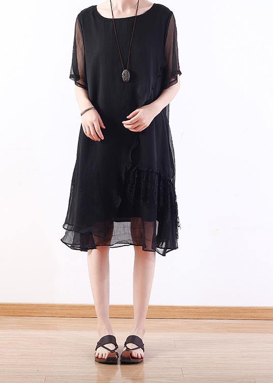 Handmade black Chiffon tunics for women Organic Outfits layered loose summer Dress - SooLinen