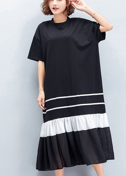 Handmade black Cotton Wardrobes plus size Photography patchwork Cinched shift Summer Dresses