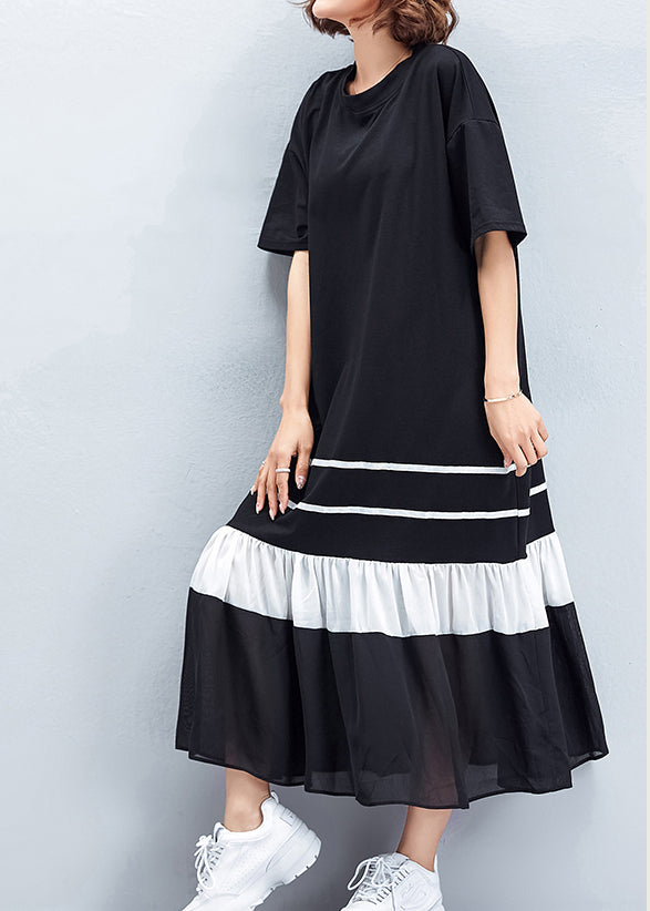 Handmade black Cotton Wardrobes plus size Photography patchwork Cinched shift Summer Dresses