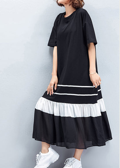 Handmade black Cotton Wardrobes plus size Photography patchwork Cinched shift Summer Dresses