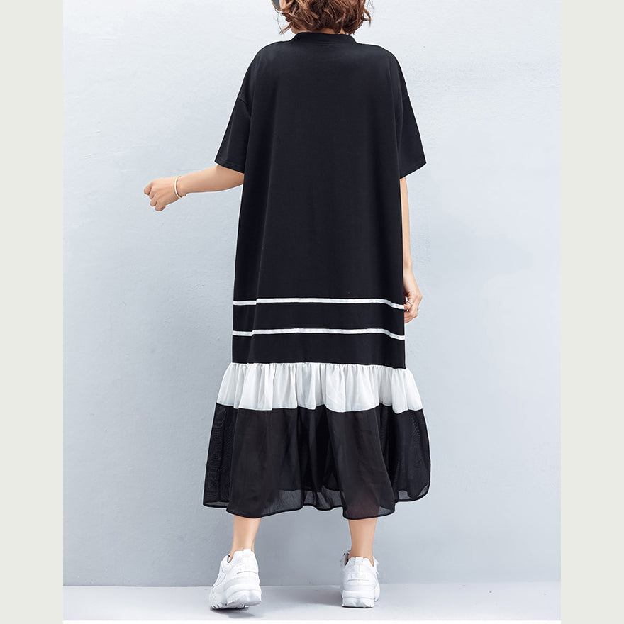 Handmade black Cotton Wardrobes plus size Photography patchwork Cinched shift Summer Dresses