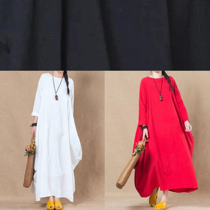 Handmade black linen cotton Wardrobes o neck asymmetric spring Dress - SooLinen