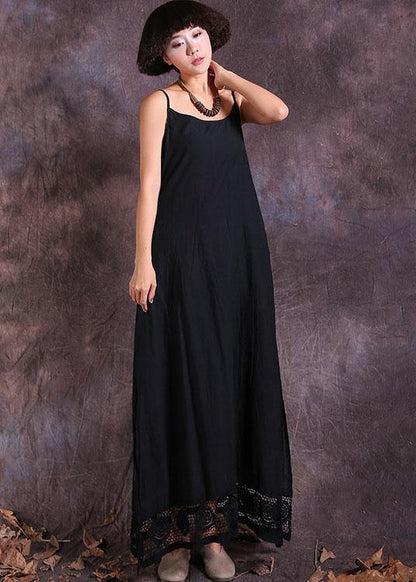 Handmade black linen outfit sleeveless  Maxi summer Dress - SooLinen