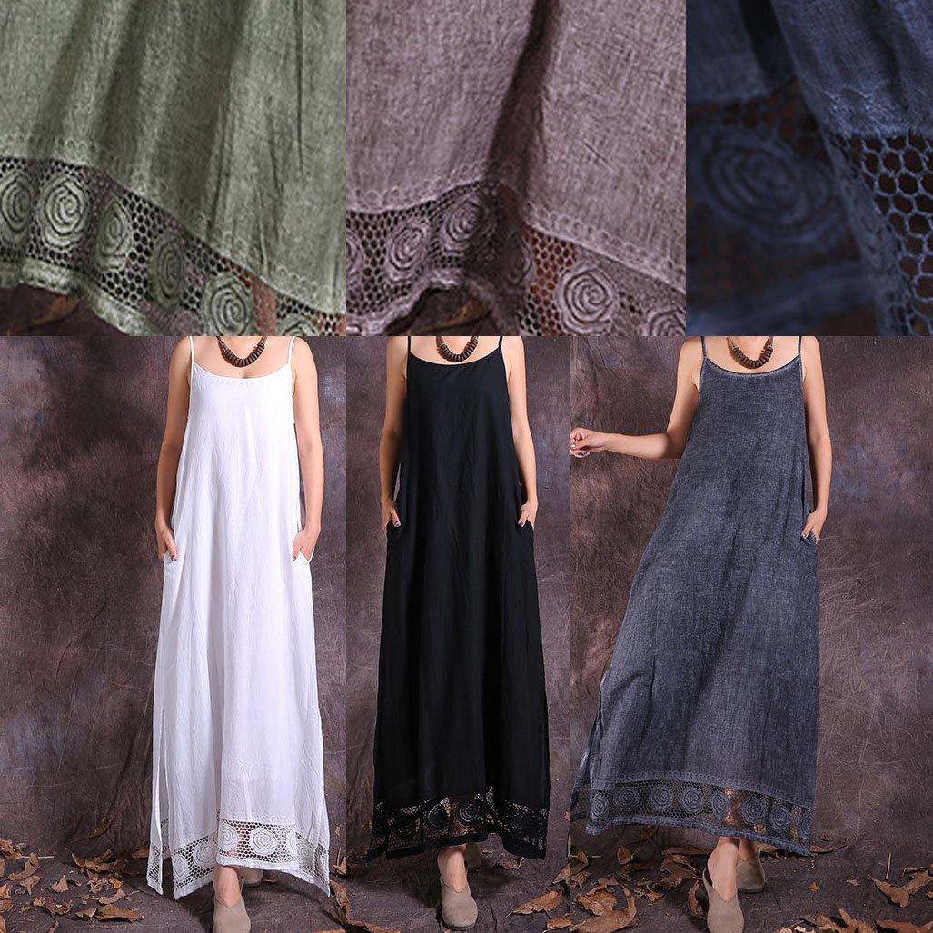 Handmade black linen outfit sleeveless  Maxi summer Dress - SooLinen