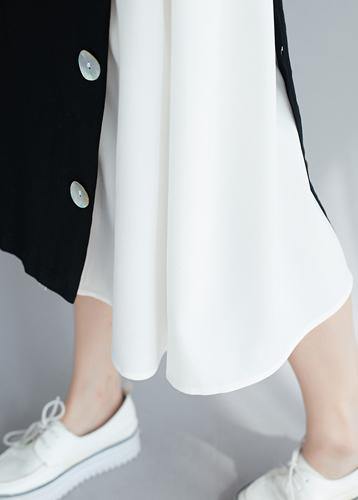 Handmade black patchwork white clothes For Women o neck A Line Dresses - SooLinen