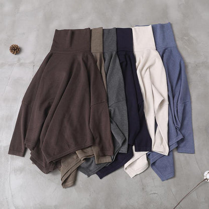 Handmade chocolate cotton tunics for women asymmetric hem short high neck blouse - SooLinen