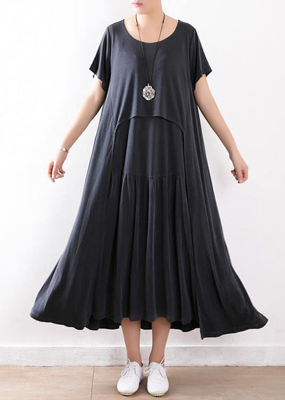 Handmade dull gray Tunics Pakistani Shape patchwork exra large hem silk Summer Dresses - SooLinen