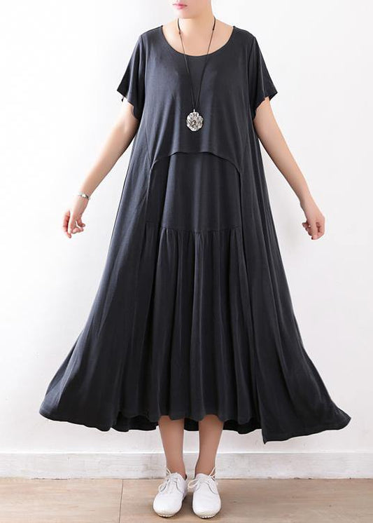 Handmade dull gray Tunics Pakistani Shape patchwork exra large hem silk Summer Dresses - SooLinen