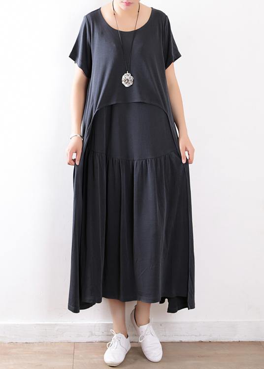 Handmade dull gray Tunics Pakistani Shape patchwork exra large hem silk Summer Dresses - SooLinen