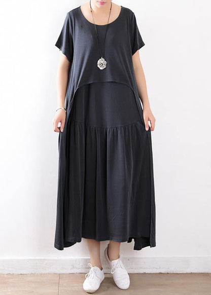 Handmade dull gray Tunics Pakistani Shape patchwork exra large hem silk Summer Dresses - SooLinen