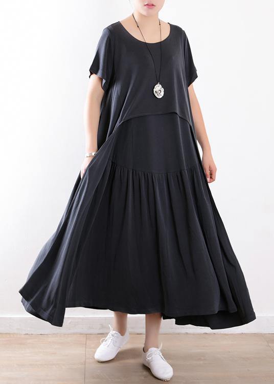 Handmade dull gray Tunics Pakistani Shape patchwork exra large hem silk Summer Dresses - SooLinen