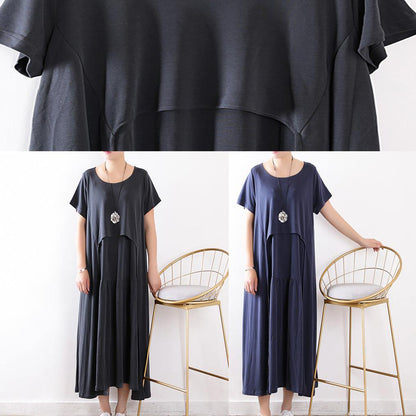 Handmade dull gray Tunics Pakistani Shape patchwork exra large hem silk Summer Dresses - SooLinen