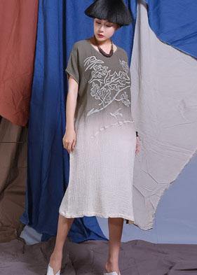 Handmade gray o neck cotton quilting clothes Gradient color Traveling sundress Dresses - SooLinen