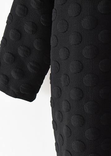 Handmade high neck fall dress pattern black dotted loose Dress - SooLinen