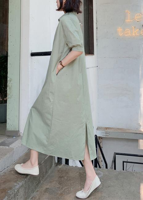 Handmade light green cotton Wardrobes back open long summer Dresses - SooLinen