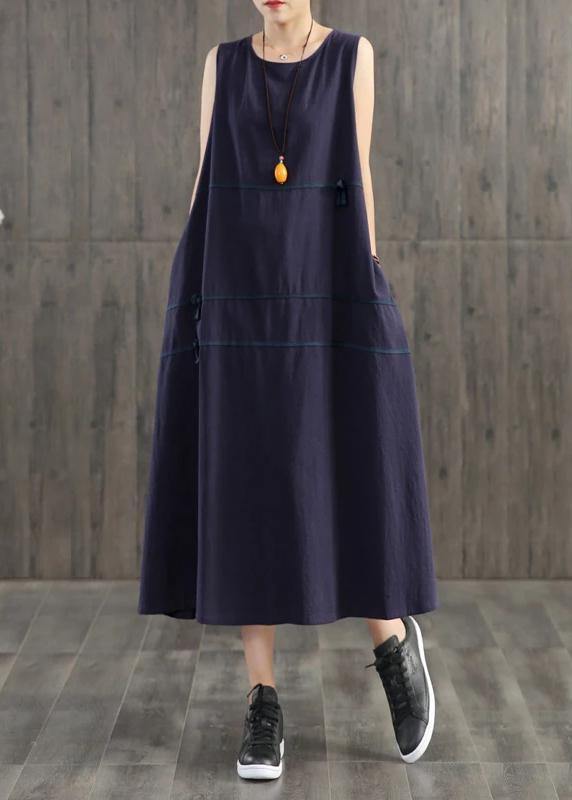 Handmade linen quilting dresses Korea Pure Color Appliques Sleeveless Dress For Women - SooLinen