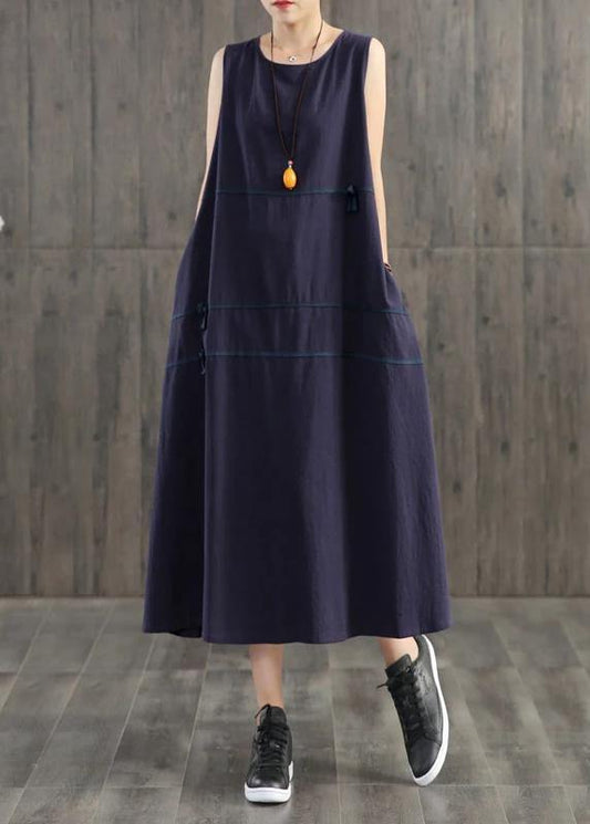 Handmade linen quilting dresses Korea Pure Color Appliques Sleeveless Dress For Women - SooLinen