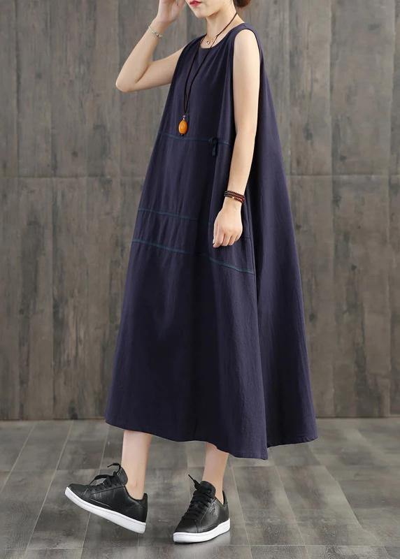 Handmade linen quilting dresses Korea Pure Color Appliques Sleeveless Dress For Women - SooLinen