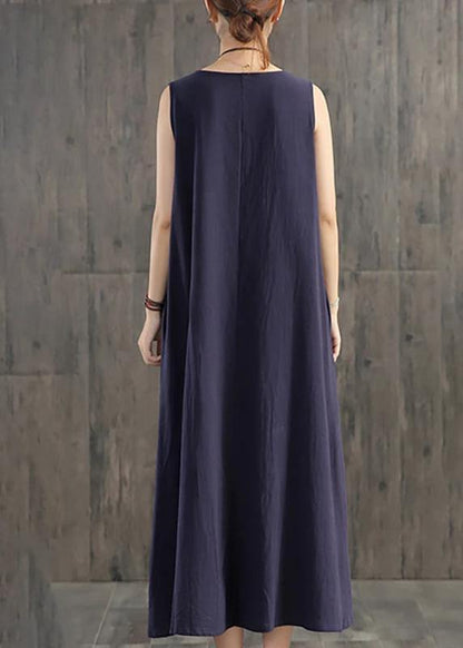 Handmade linen quilting dresses Korea Pure Color Appliques Sleeveless Dress For Women - SooLinen