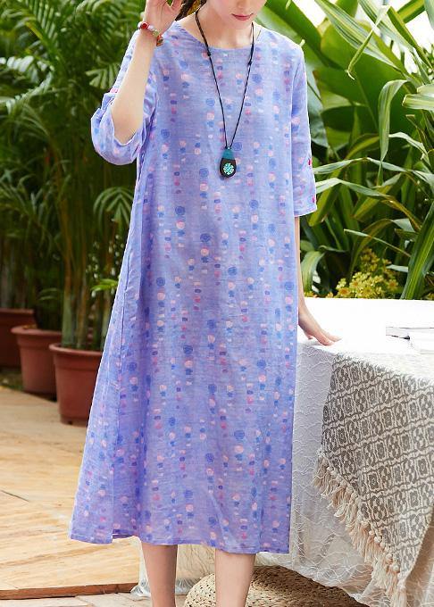 Handmade o neck half sleeve linen dress Fabrics light purple Dresses summer - SooLinen