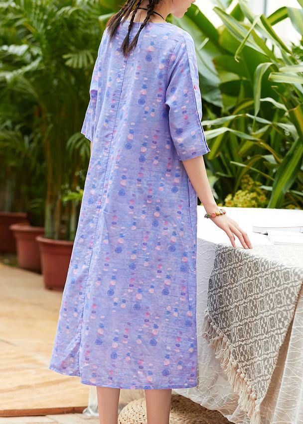 Handmade o neck half sleeve linen dress Fabrics light purple Dresses summer - SooLinen
