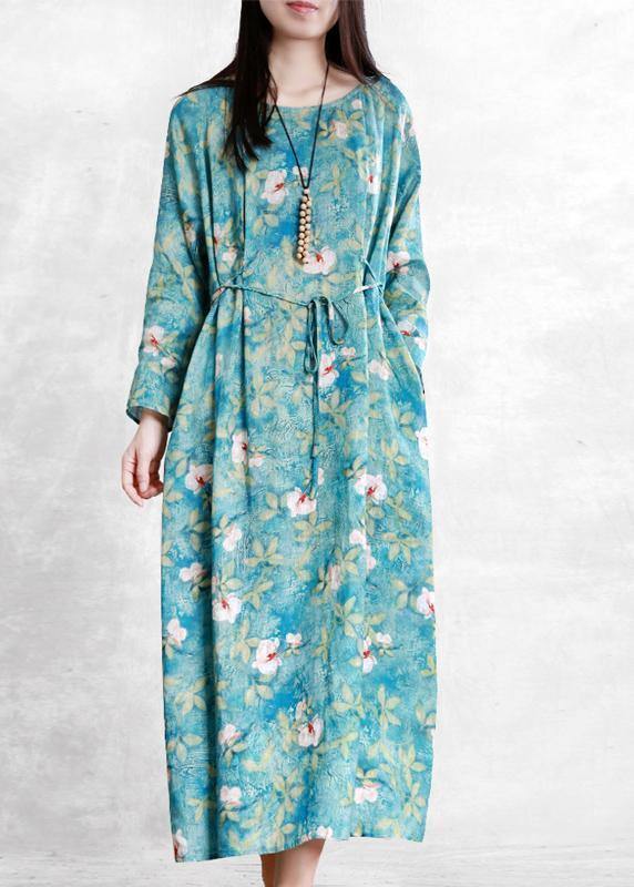 Handmade o neck tunic linen dress Work Outfits green print Dresses - SooLinen