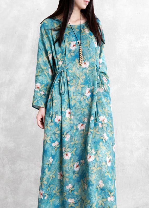 Handmade o neck tunic linen dress Work Outfits green print Dresses - SooLinen