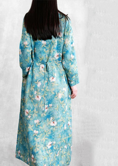 Handmade o neck tunic linen dress Work Outfits green print Dresses - SooLinen